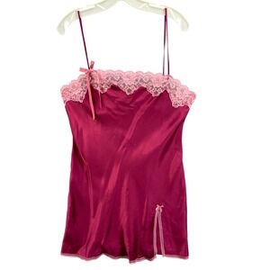 Victoria's Secret Angels Lingerie L Slip Pink Lace Trim Satin Spaghetti Strap